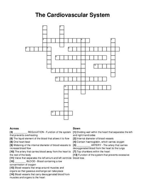 The Cardiovascular System Crossword Puzzle