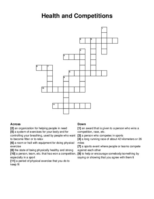 Health and Competitions Crossword Puzzle