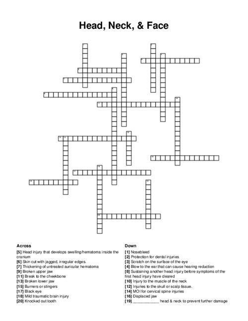 Head Neck Face Crossword Puzzle Head Neck Face Crossword Puzzle