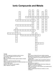 Ionic Compounds and Metals crossword puzzle
