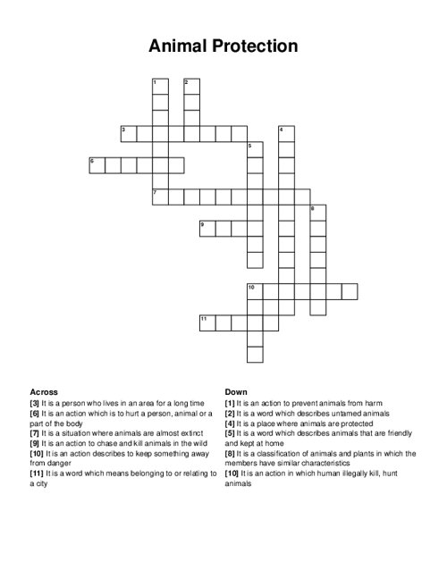 Animal Protection Crossword Puzzle