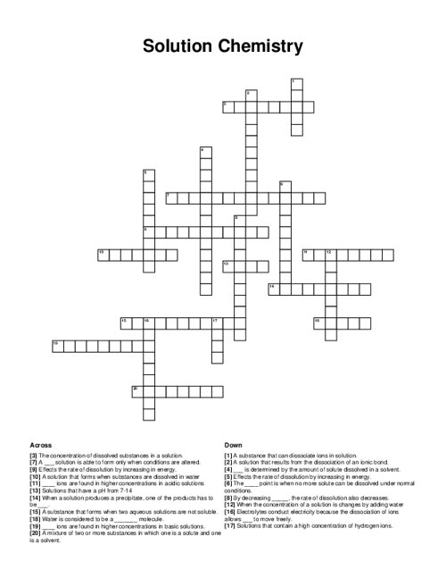 Solution Chemistry Crossword Puzzle