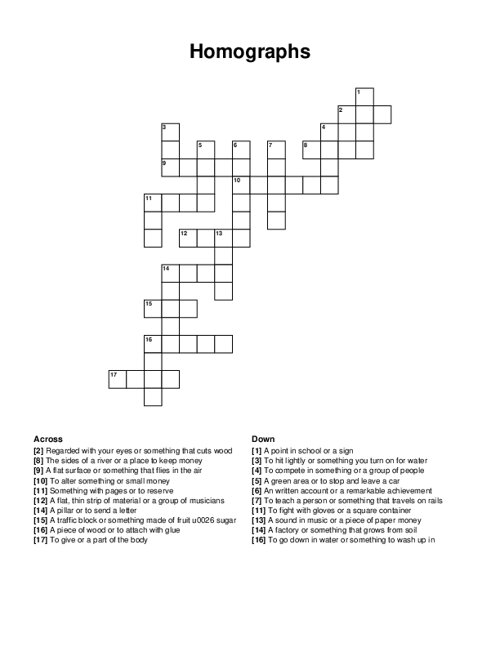 Homographs Crossword Puzzle