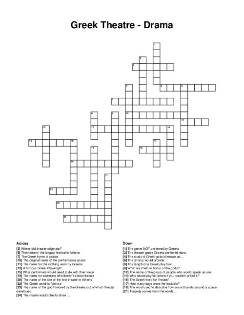 Greek Theatre - Drama Crossword Puzzle