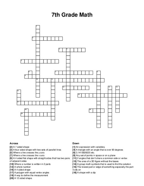 7th Grade Math Crossword Puzzle