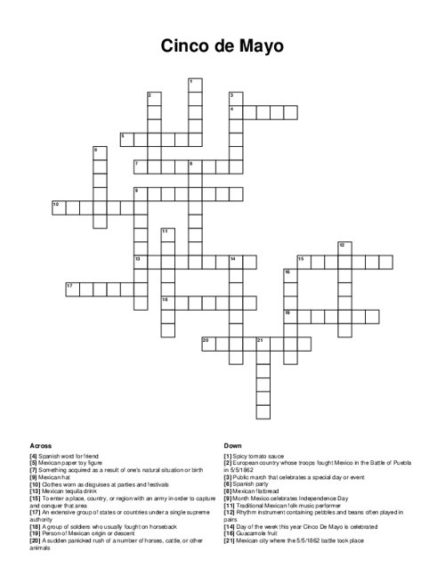 Cinco de Mayo Crossword Puzzle