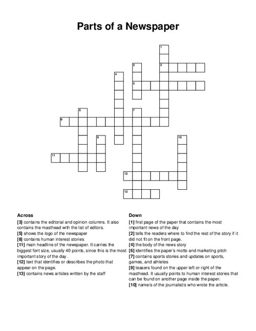 Parts of a Newspaper Crossword Puzzle