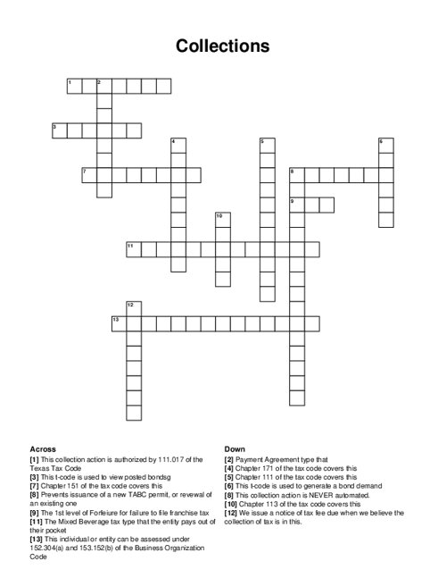 Collections Crossword Puzzle