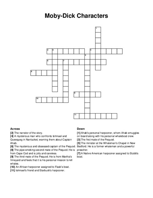 Moby-Dick Characters Crossword Puzzle