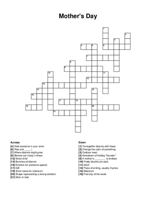 Mothers Day Crossword Puzzle