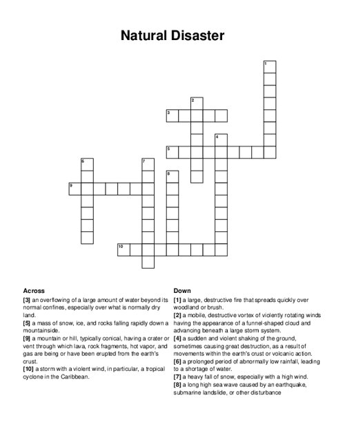 Natural Disaster Crossword Puzzle