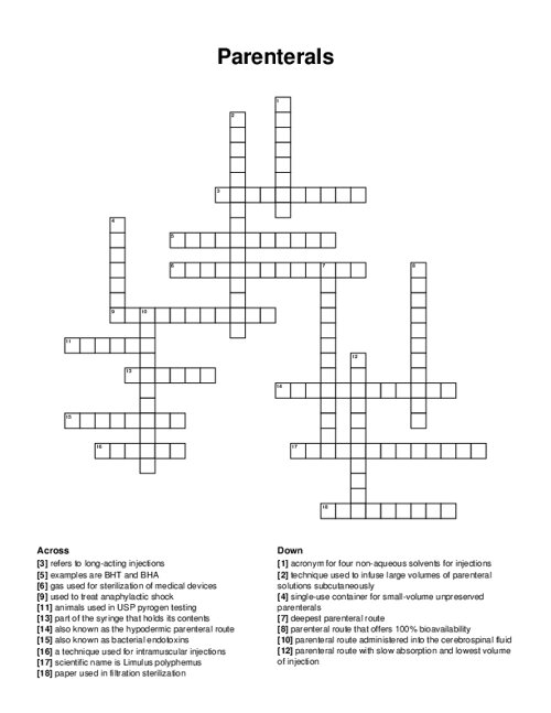 Parenterals Crossword Puzzle