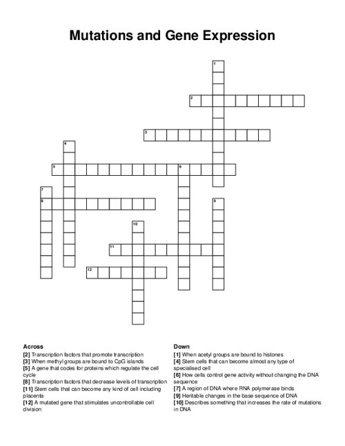 Mutations and Gene Expression Crossword Puzzle