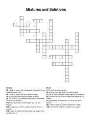 Mixtures and Solutions crossword puzzle