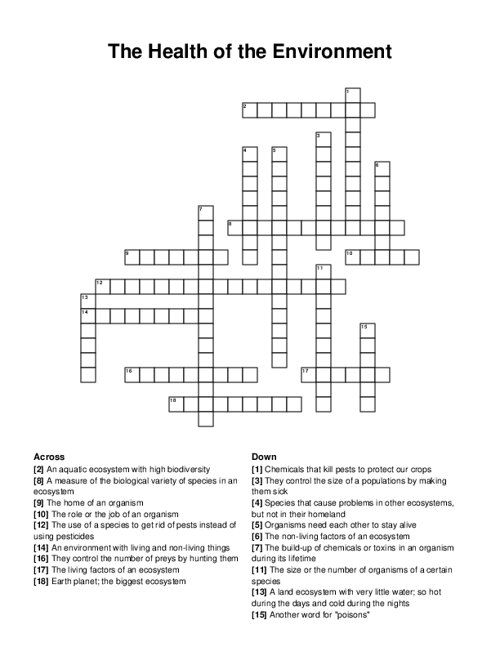 The Health of the Environment Crossword Puzzle
