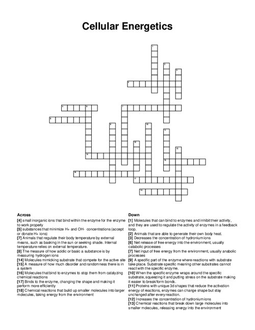 Cellular Energetics Crossword Puzzle