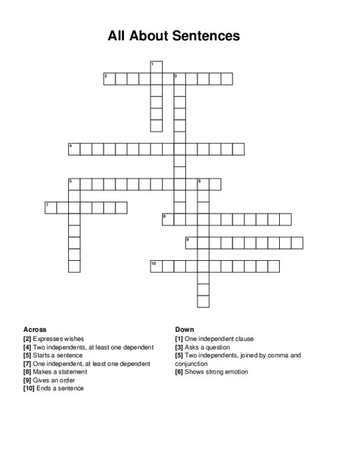 All About Sentences Crossword Puzzle
