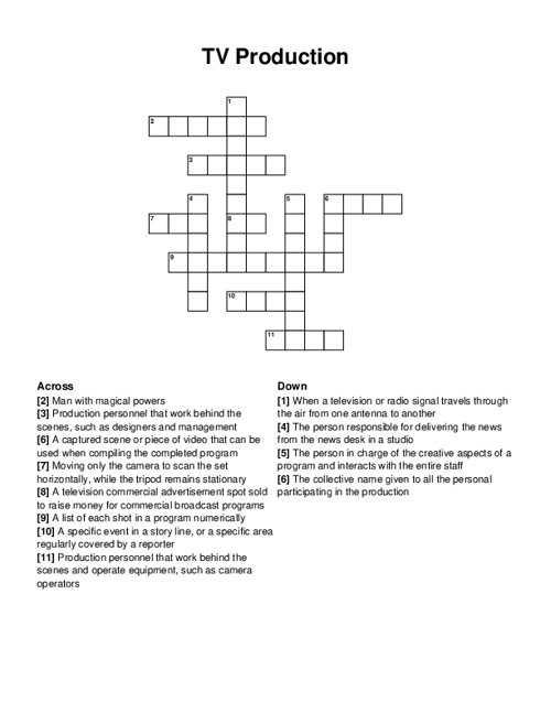 TV Production Crossword Puzzle