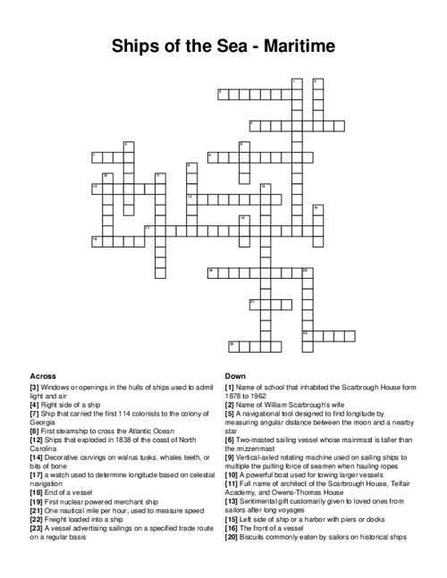 Ships of the Sea - Maritime Crossword Puzzle