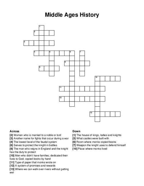 Middle Ages History Crossword Puzzle