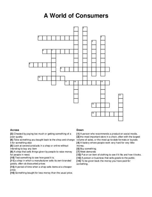 A World of Consumers Crossword Puzzle