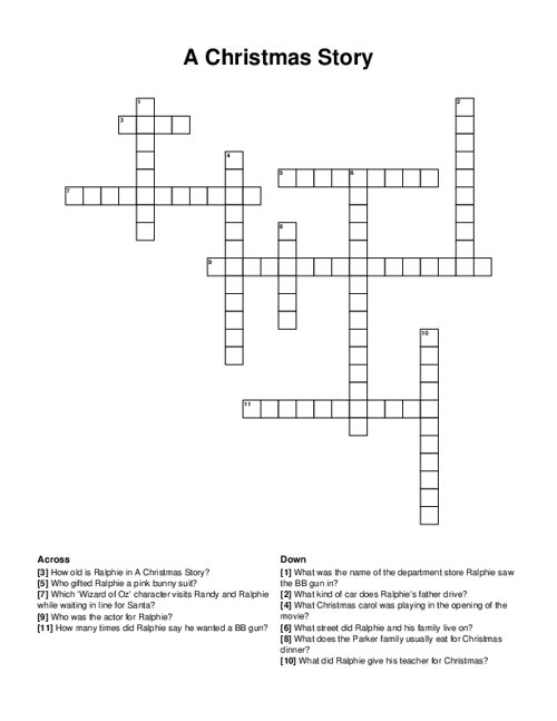 A Christmas Story Crossword Puzzle