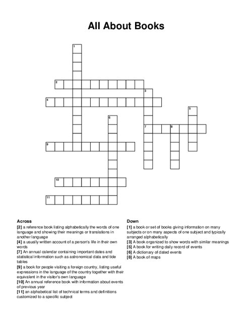 All About Books Crossword Puzzle