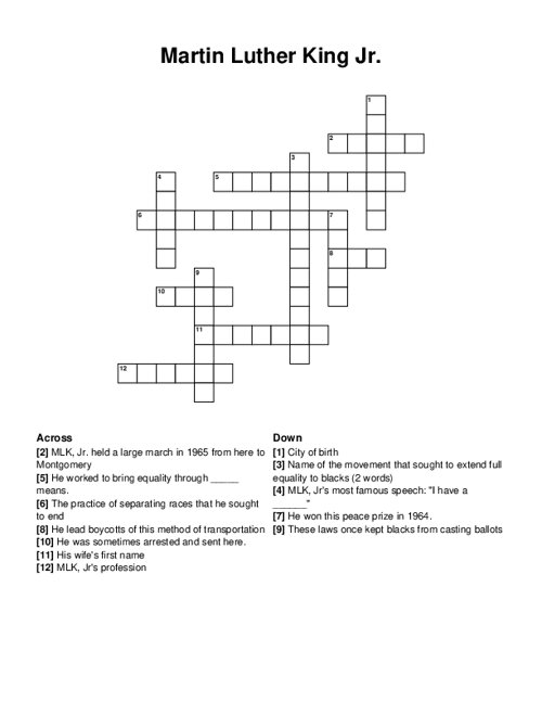 Martin Luther King Jr. Crossword Puzzle