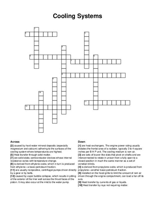 Cooling Systems Crossword Puzzle