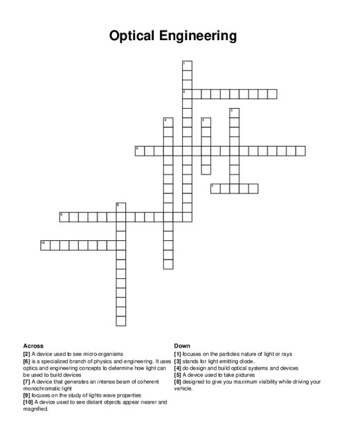 Optical Engineering Crossword Puzzle