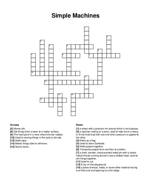 Simple Machines Crossword Puzzle