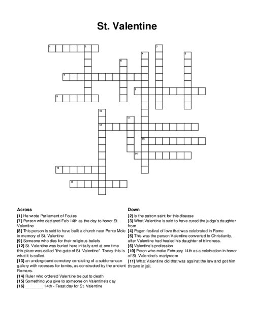 St. Valentine Crossword Puzzle