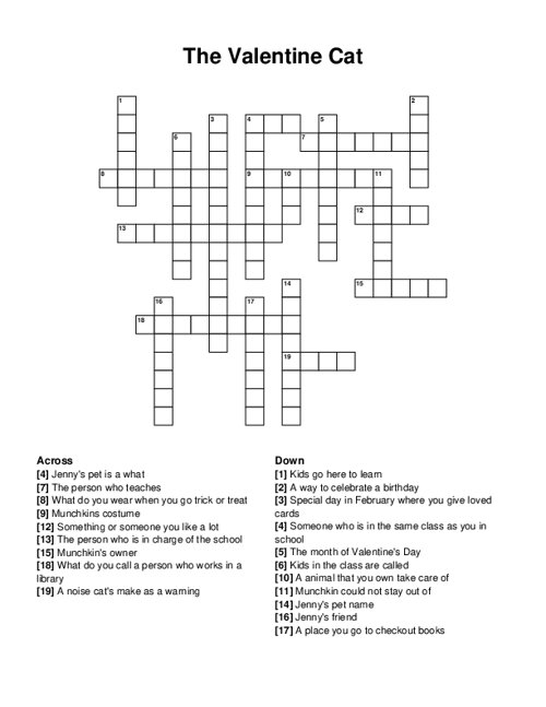 The Valentine Cat Crossword Puzzle