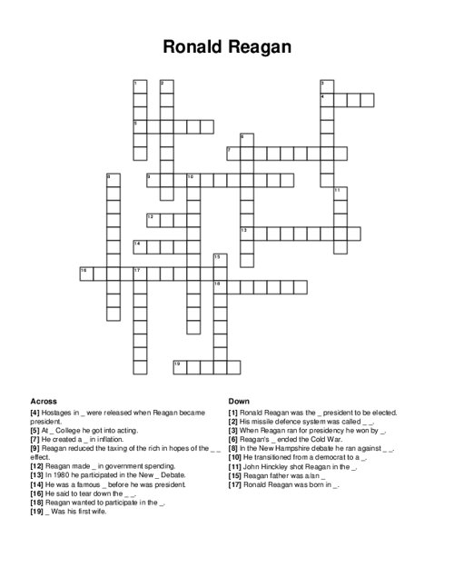 Ronald Reagan Crossword Puzzle