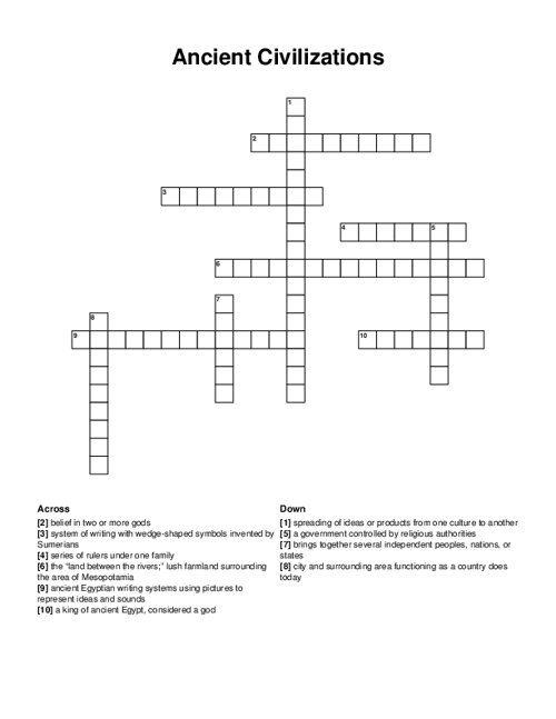 Ancient Civilizations Crossword Puzzle