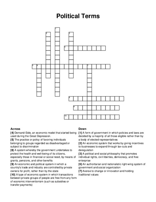 Political Terms Crossword Puzzle