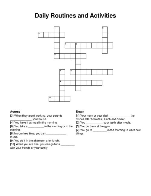 Daily Routines and Activities Crossword Puzzle