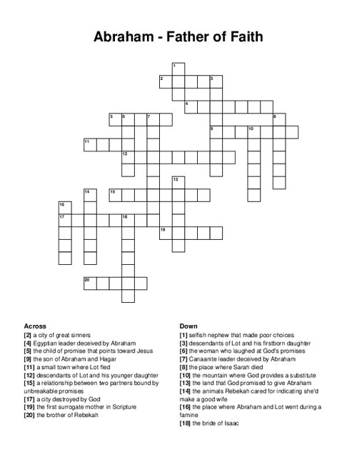 Abraham Father of Faith Crossword Puzzle