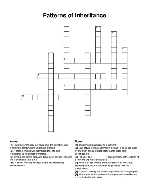 Patterns of Inheritance Crossword Puzzle