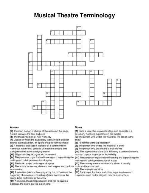 Musical Theatre Terminology Crossword Puzzle