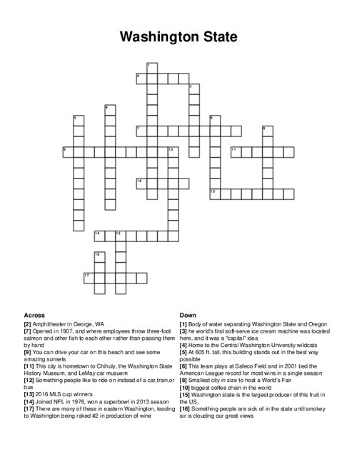 Washington State Crossword Puzzle