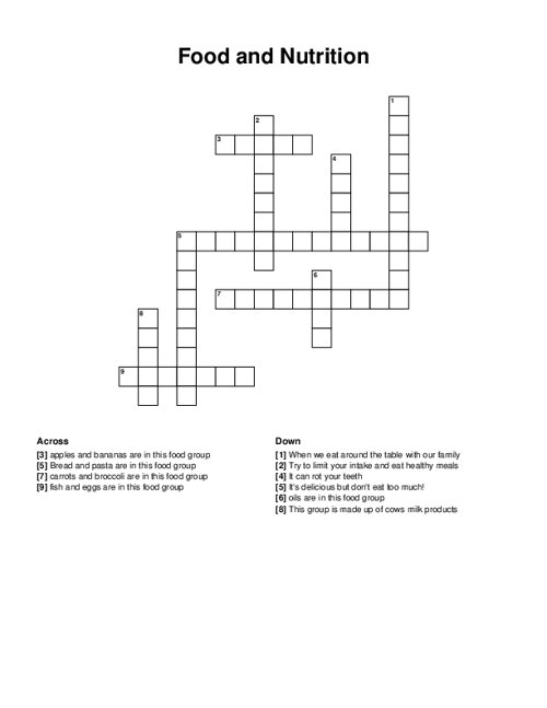 Food and Nutrition Crossword Puzzle