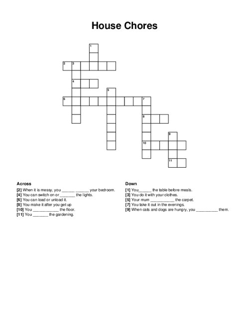 House Chores Crossword Puzzle