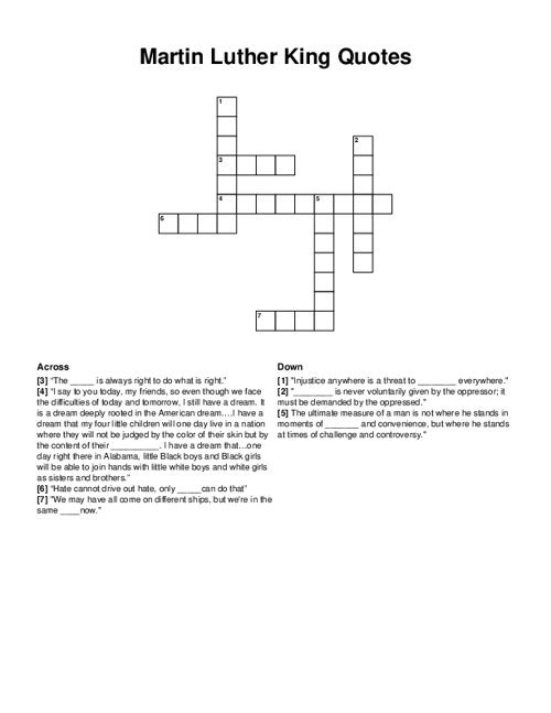 Martin Luther King Quotes Crossword Puzzle