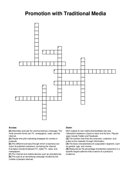 Promotion with Traditional Media Crossword Puzzle