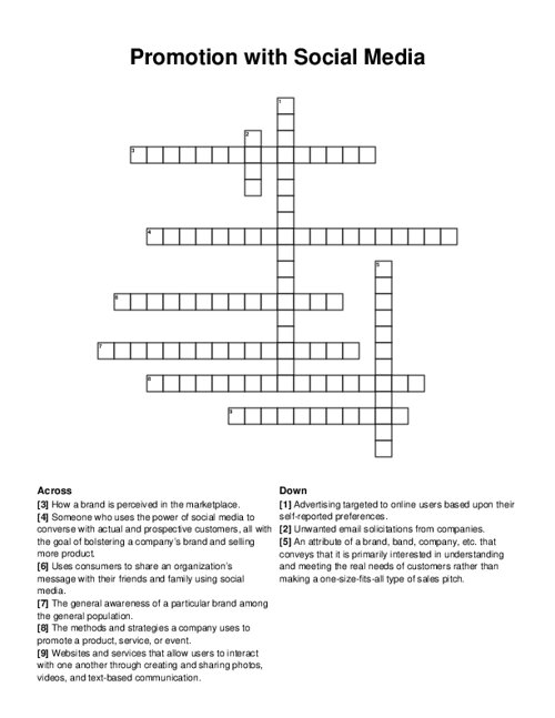 Promotion with Social Media Crossword Puzzle