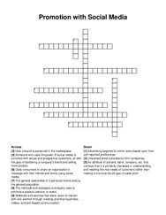 Promotion with Social Media crossword puzzle