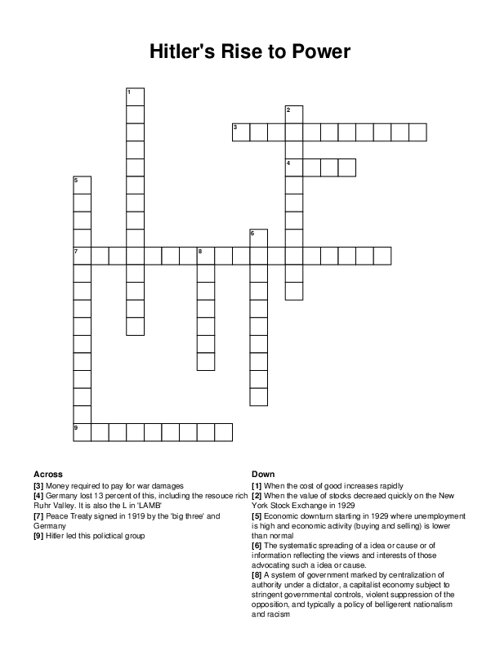 Hitlers Rise to Power Crossword Puzzle