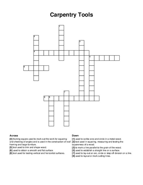 Carpentry Tools Crossword Puzzle