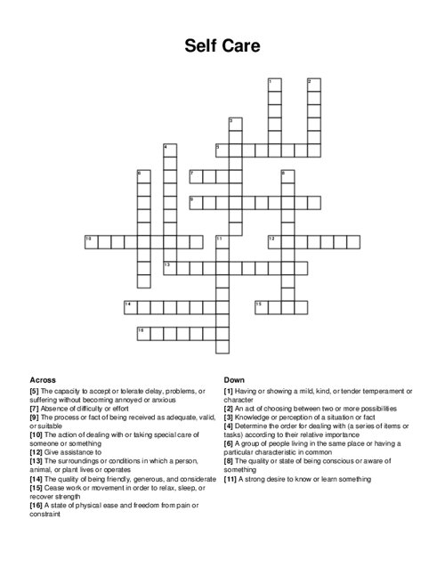 Self Care Crossword Puzzle